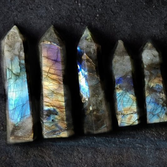 Natural Crystal Labradorite Hexagonal Column Crystal Point Mineral Ornament Healing Wand Home Decor DIY Gift Decoration Wicca